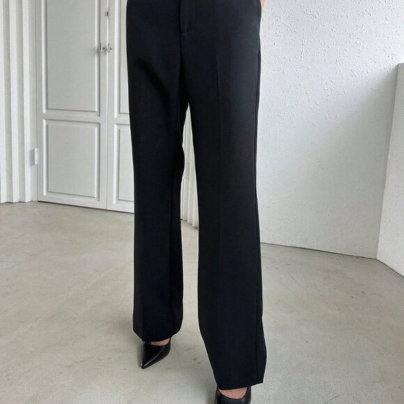 Black Elegant Women's Straight Leg Business Pants - Picture 6 of 8